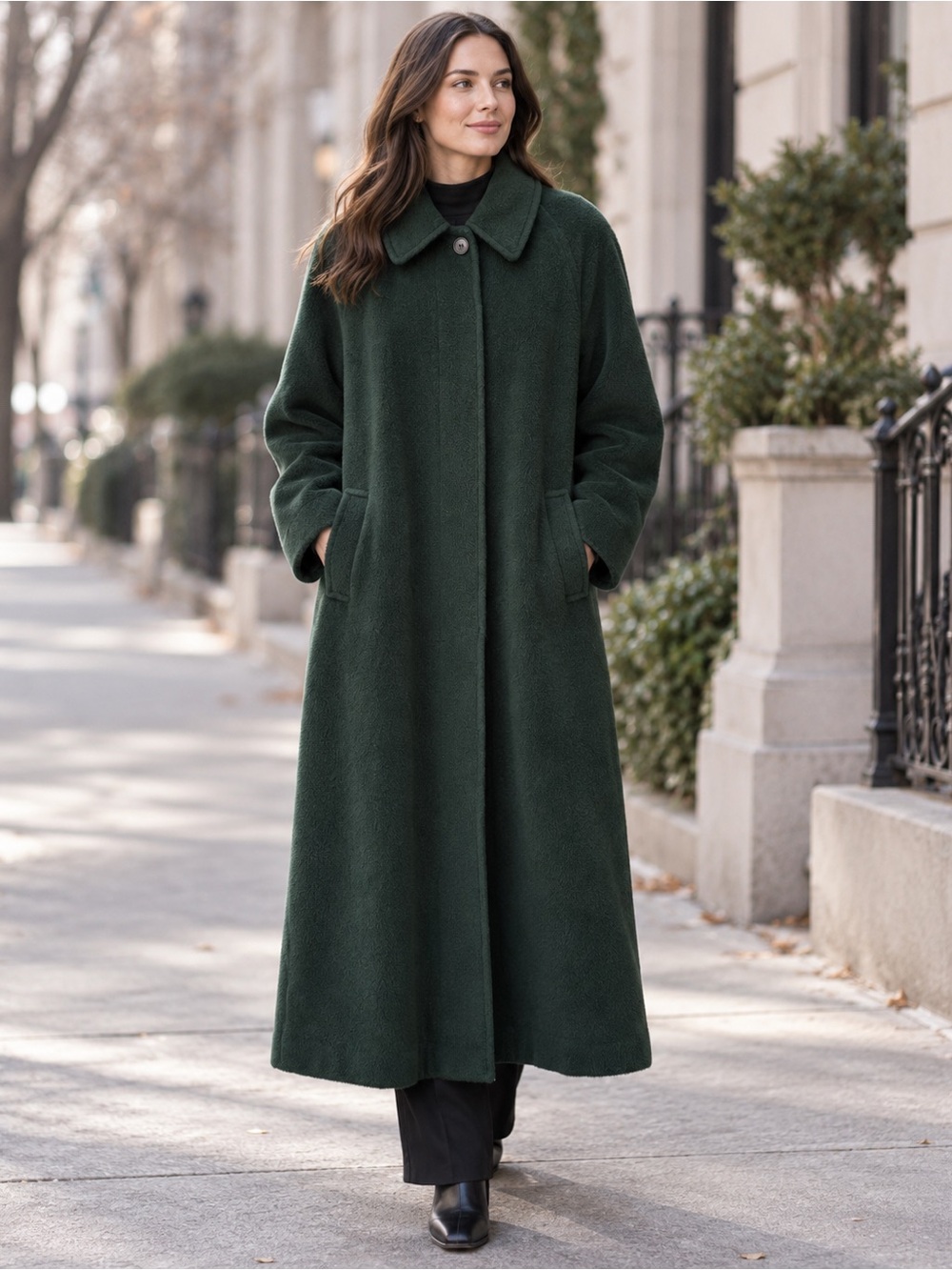 Vintage Calvin Klein Dark Forest Green Alpaca Blend Maxi Overcoat Sz 8 Union